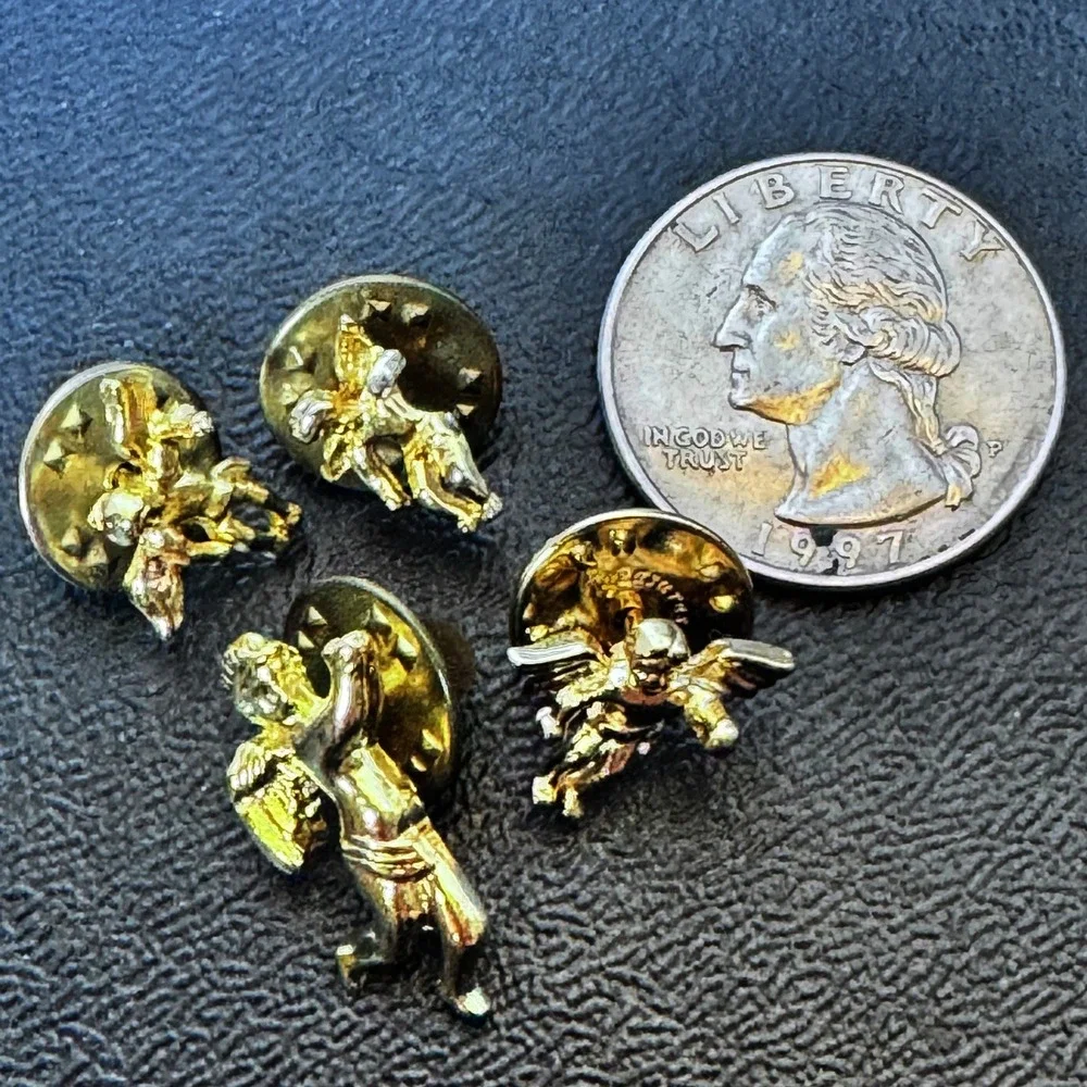 Vintage Angel Cherub Tie Tack Pins Lapel Lot Gold Tone Brooch Religious‎ Wings
